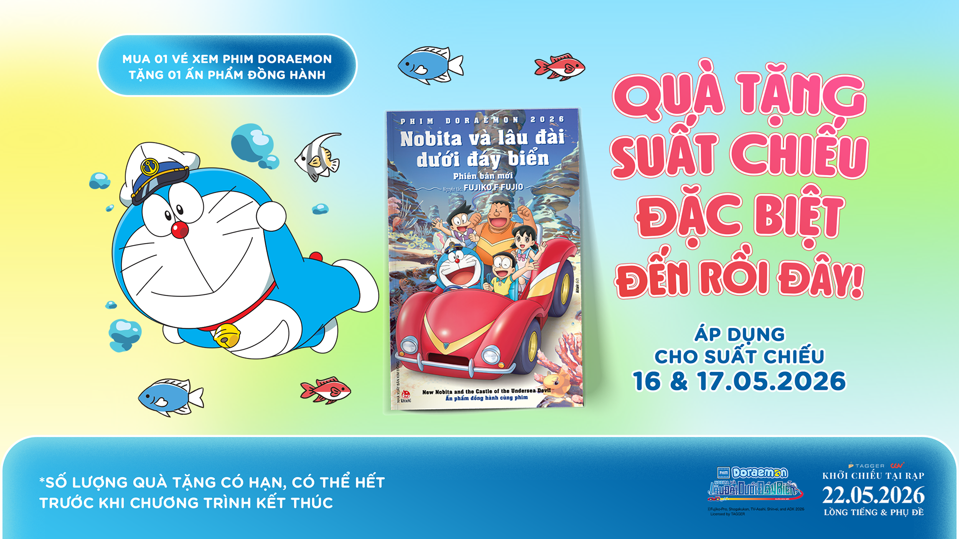 MUA 1 VÉ NHẬN NGAY 1 ẤN PHẨM TRUYỆN TRANH - PHIM ĐIỆN ẢNH DORAEMON: NOBITA VÀ LÂU ĐÀI DƯỚI ĐÁY BIỂN (PHIÊN BẢN MỚI)